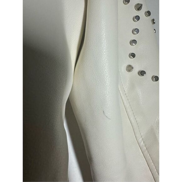Mamō Off White Crop Biker Jacket Metal Studs Trim Crossed Zip Sz 36 EU/ S US - Picture 6 of 15